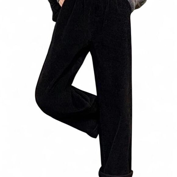 Source Unknown Pants - Black Corduroy Straight Leg Pants High Rise Pleated Women’s Medium
